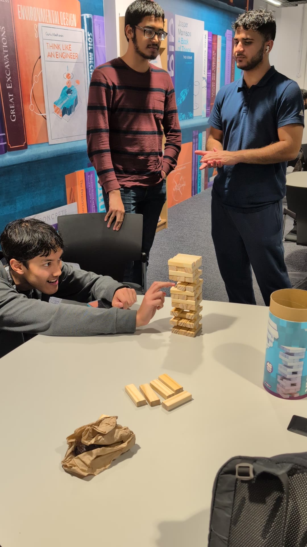 A tense jenga tower at games night