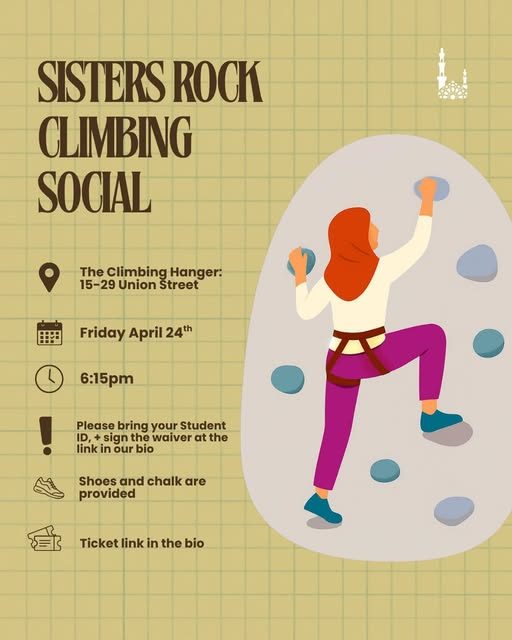 Poster for the sisters' rock climbing social